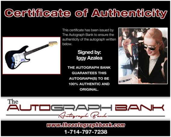 Iggy Azalea certificate of authenticity from the autograph bank