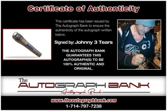Johnny 3 Tears certificate of authenticity from the autograph bank