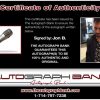 Jon B certificate of authenticity from the autograph bank