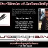 Jon B certificate of authenticity from the autograph bank