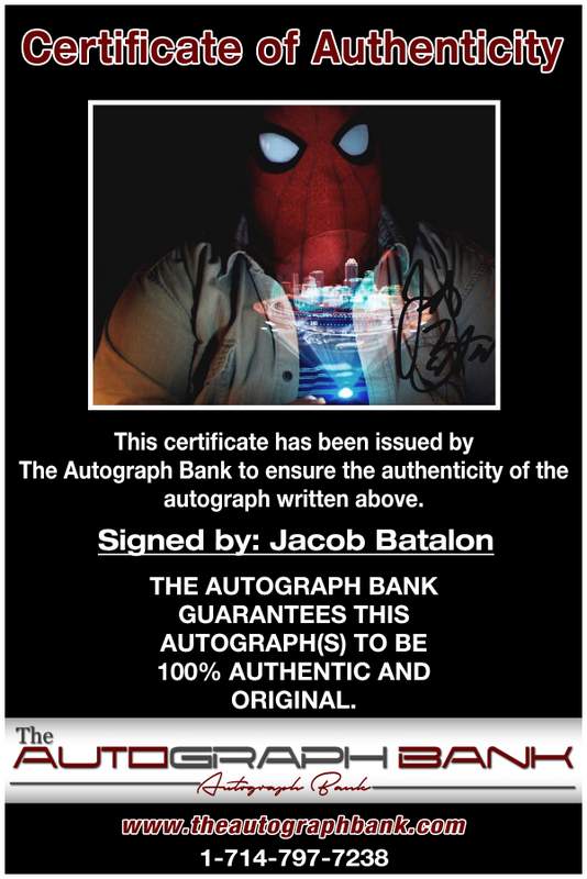 Jacob Batalon certificate of authenticity from the autograph bank