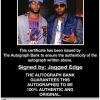 Jagged Edge certificate of authenticity from the autograph bank