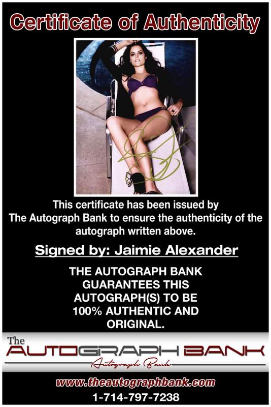 Jaimie Alexander certificate of authenticity from the autograph bank