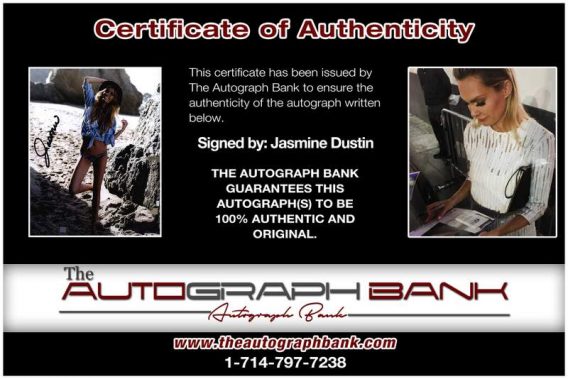 Jasmine Dustin certificate of authenticity from the autograph bank