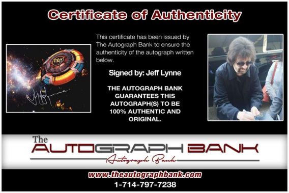 Jeff Lynne certificate of authenticity from the autograph bank