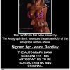 Jenna Bentley certificate of authenticity from the autograph bank