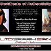 Jennifer Irene certificate of authenticity from the autograph bank