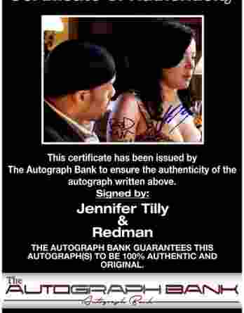 Jennifer Tilly & Redman certificate of authenticity from the autograph bank