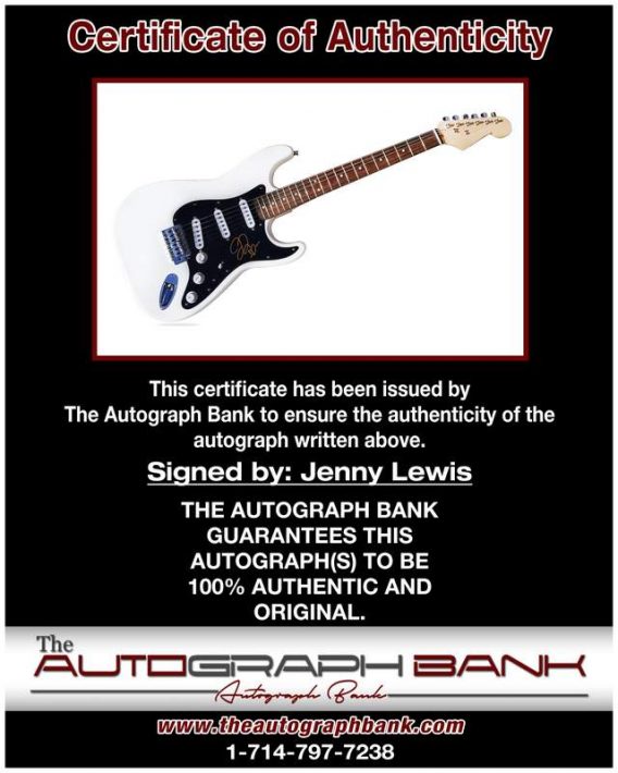 Jenny Lewis certificate of authenticity from the autograph bank
