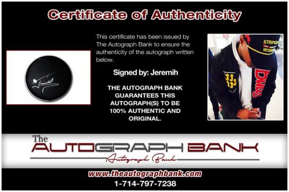 Jeremih certificate of authenticity from the autograph bank