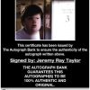 Jeremy Ray Taylor certificate of authenticity from the autograph bank