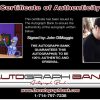 John Dimaggio certificate of authenticity from the autograph bank
