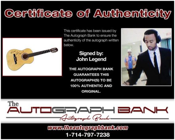 John Legend certificate of authenticity from the autograph bank