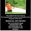 John Senden certificate of authenticity from the autograph bank