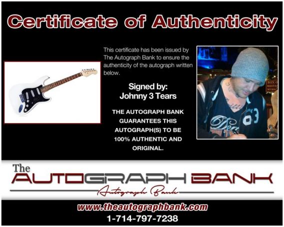 Johnny 3 Tears certificate of authenticity from the autograph bank