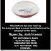 Josh Norman certificate of authenticity from the autograph bank
