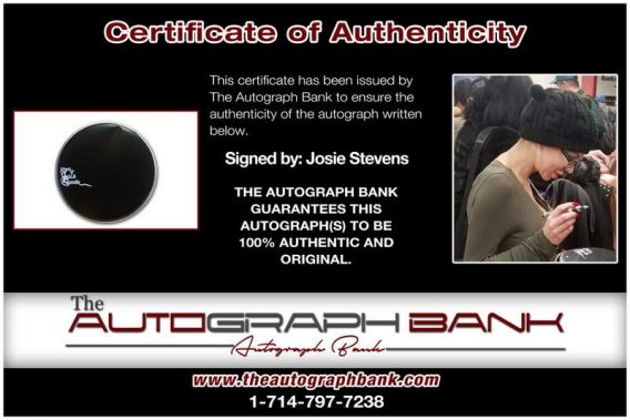 Josie Stevens certificate of authenticity from the autograph bank