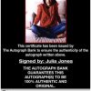 Julia Jones certificate of authenticity from the autograph bank