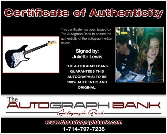 Juliette Lewis certificate of authenticity from the autograph bank