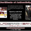 Justin Faulk certificate of authenticity from the autograph bank