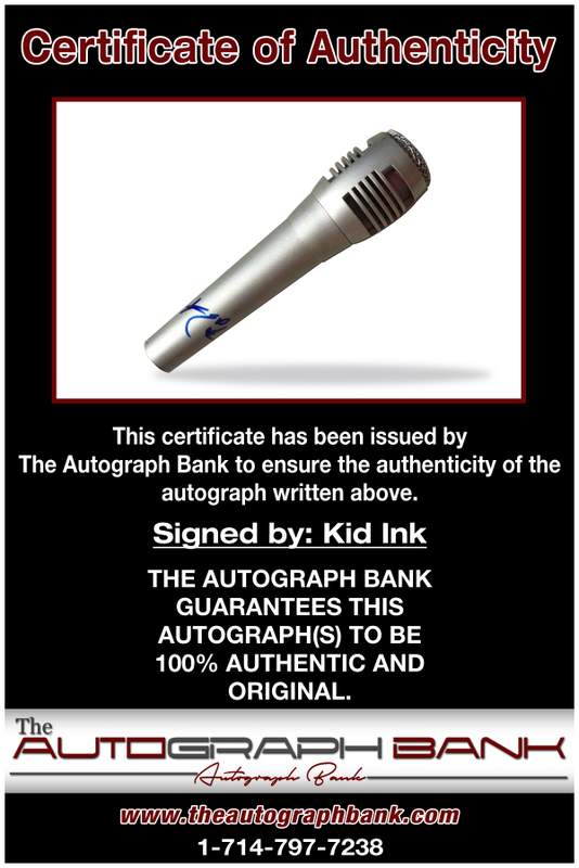 Kid Ink certificate of authenticity from the autograph bank