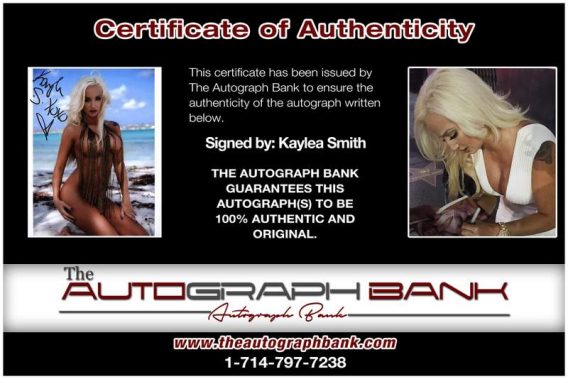 Kaylea Smith certificate of authenticity from the autograph bank