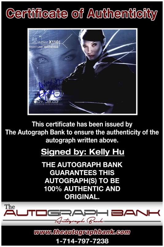 Kelly Hu certificate of authenticity from the autograph bank
