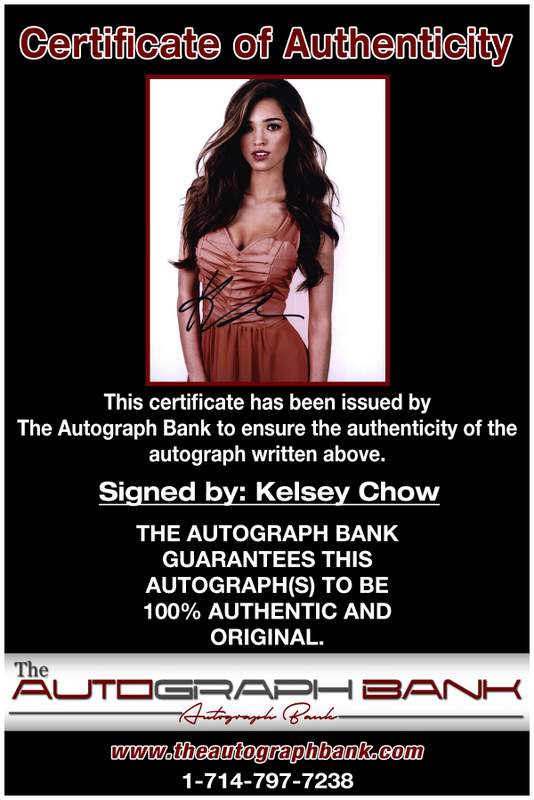 Kelsey Chow certificate of authenticity from the autograph bank