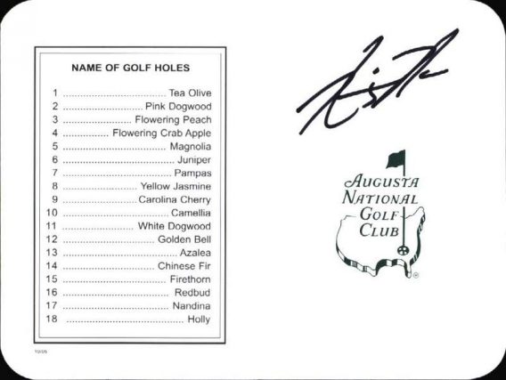 Kevin Na authentic signed Masters Score card