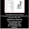 Kevin Na certificate of authenticity from the autograph bank