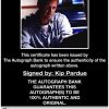 Kip Pardue certificate of authenticity from the autograph bank