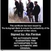 Kip Pardue certificate of authenticity from the autograph bank