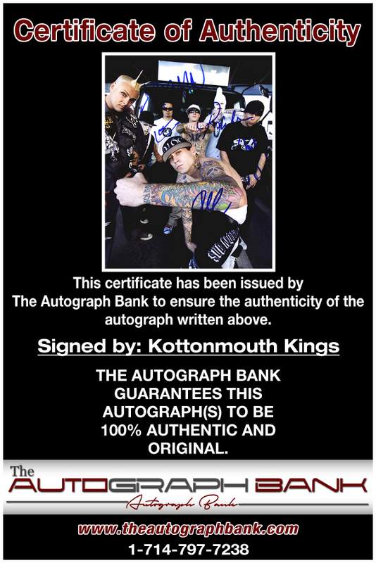 Kottonmouth Kings certificate of authenticity from the autograph bank