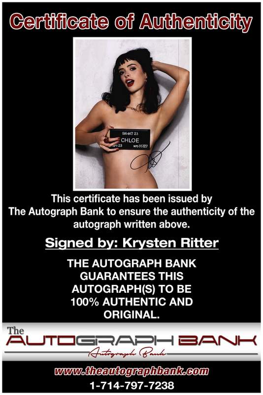 Krysten Ritter certificate of authenticity from the autograph bank