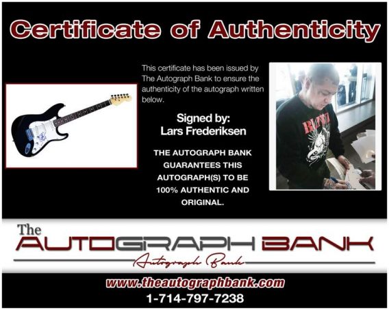 Lars Frederiksen certificate of authenticity from the autograph bank