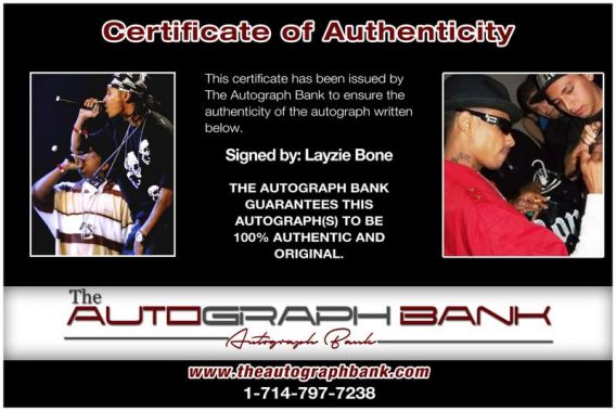 Layzie Bone certificate of authenticity from the autograph bank