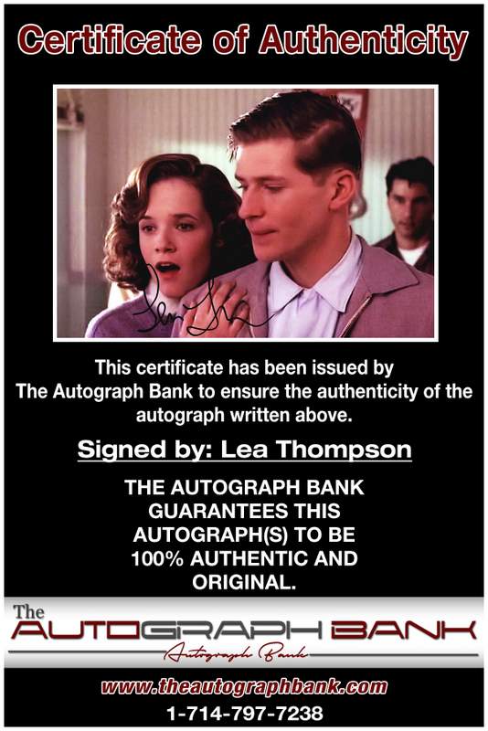 Lea Thompson certificate of authenticity from the autograph bank