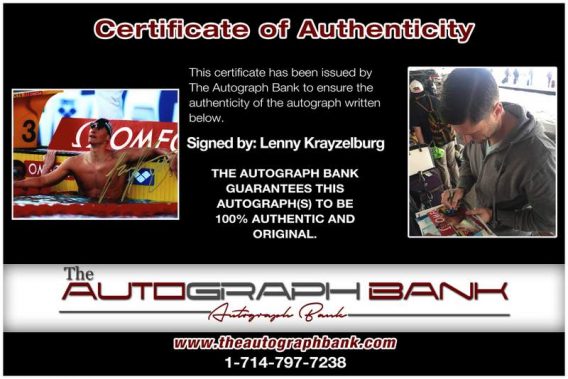 Lenny Krayzelburg certificate of authenticity from the autograph bank