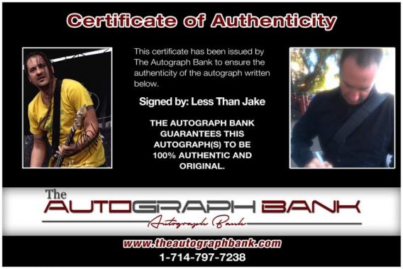 Less Than Jake certificate of authenticity from the autograph bank