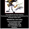 Lex Lang certificate of authenticity from the autograph bank