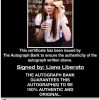 Liana Liberato certificate of authenticity from the autograph bank