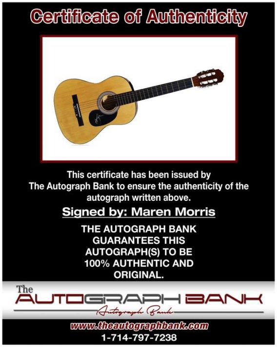 Maren Morris certificate of authenticity from the autograph bank
