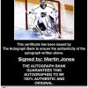 Martin Jones certificate of authenticity from the autograph bank