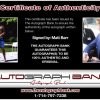 Matt Barr certificate of authenticity from the autograph bank