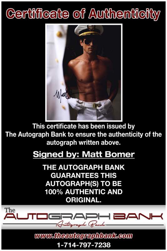 Matt Bomer certificate of authenticity from the autograph bank