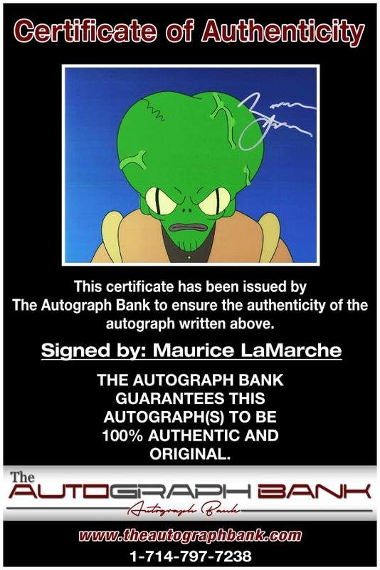 Maurice Lamarche certificate of authenticity from the autograph bank