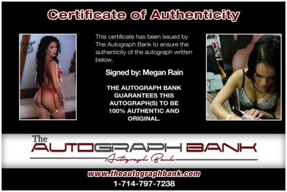 Megan Rain certificate of authenticity from the autograph bank