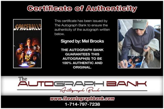 Mel Brooks certificate of authenticity from the autograph bank