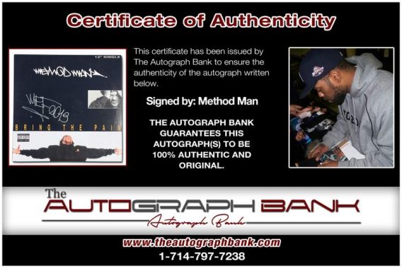 Method Man certificate of authenticity from the autograph bank
