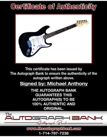 Michael Anthony certificate of authenticity from the autograph bank